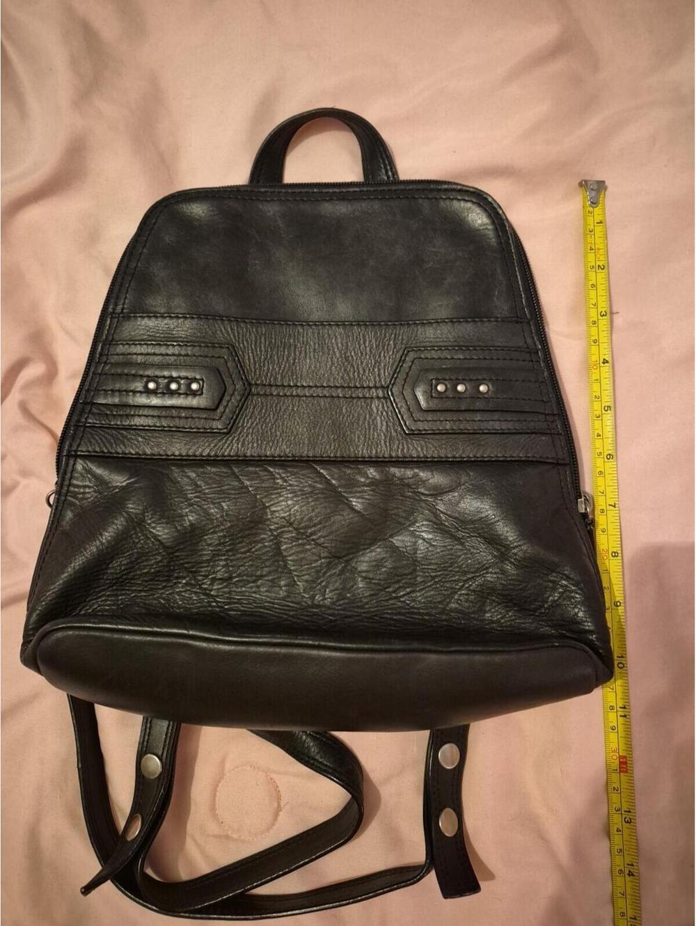Authentic VTG Rolfs Black Leather Bacpack Purse Satchel Bag 10×10"